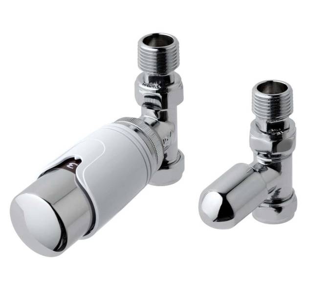 New 15mm Straight TRV & Lockshield Valve Chrome/White