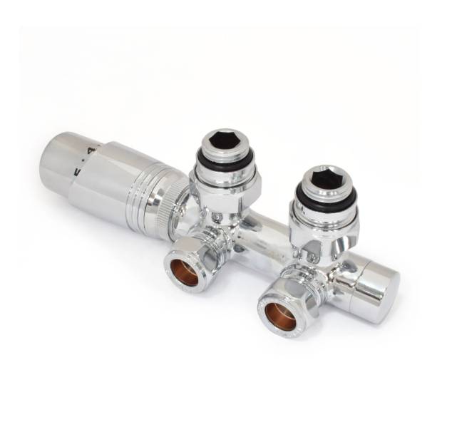 Delta Twin Angled TRV Chrome Thermostatic Radiator Valve Set